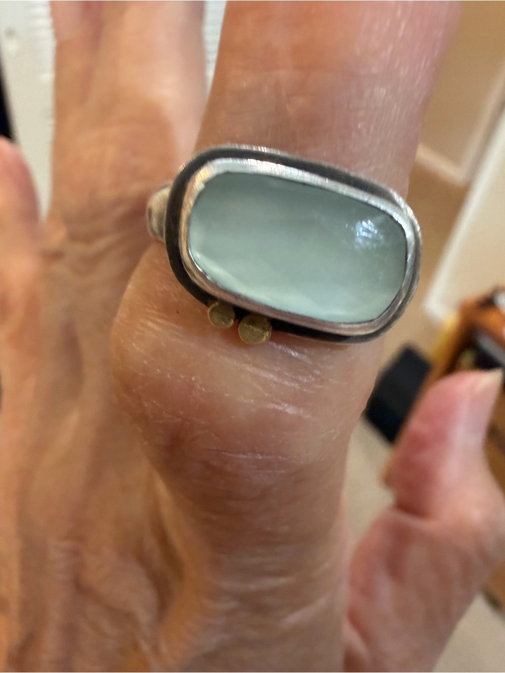 Ananda Khalsa Sundance Aquamarine Ring Silver 22k Gold Size 8.5 - Picture 5 of 13